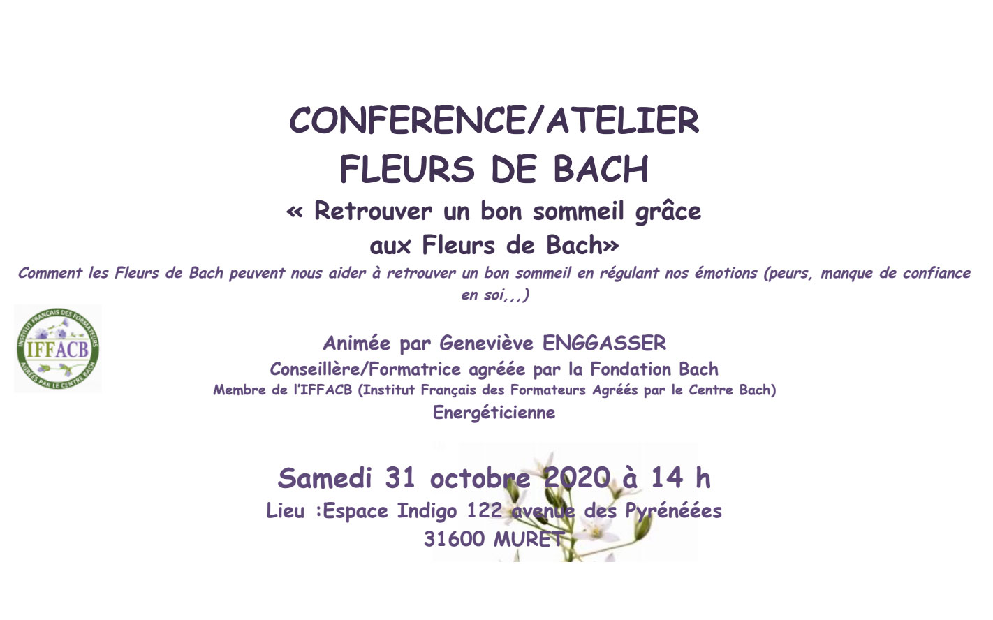 Conférence – Atelier : Retrouver un bon sommeil grâce aux Fleurs de Bach Muret